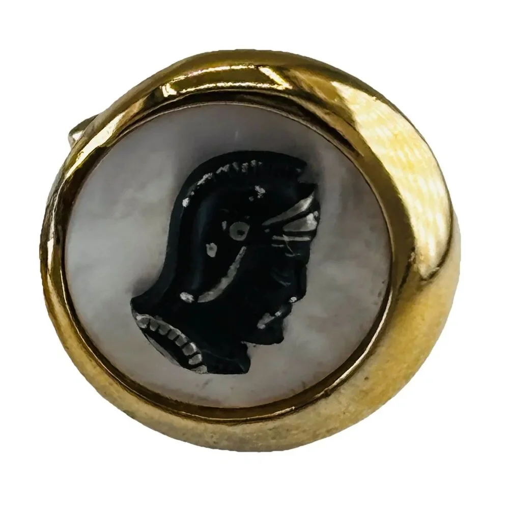 VTG SWANK Cameo Cufflinks Mother of Pearl Inlay Gold Tone Roman Warrior